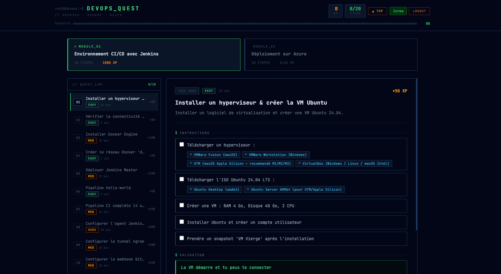 DevOps Quest — App d'apprentissage gamifiée